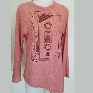Long Sleeve Pink Graphic Shirt Cassette Tape Sz L